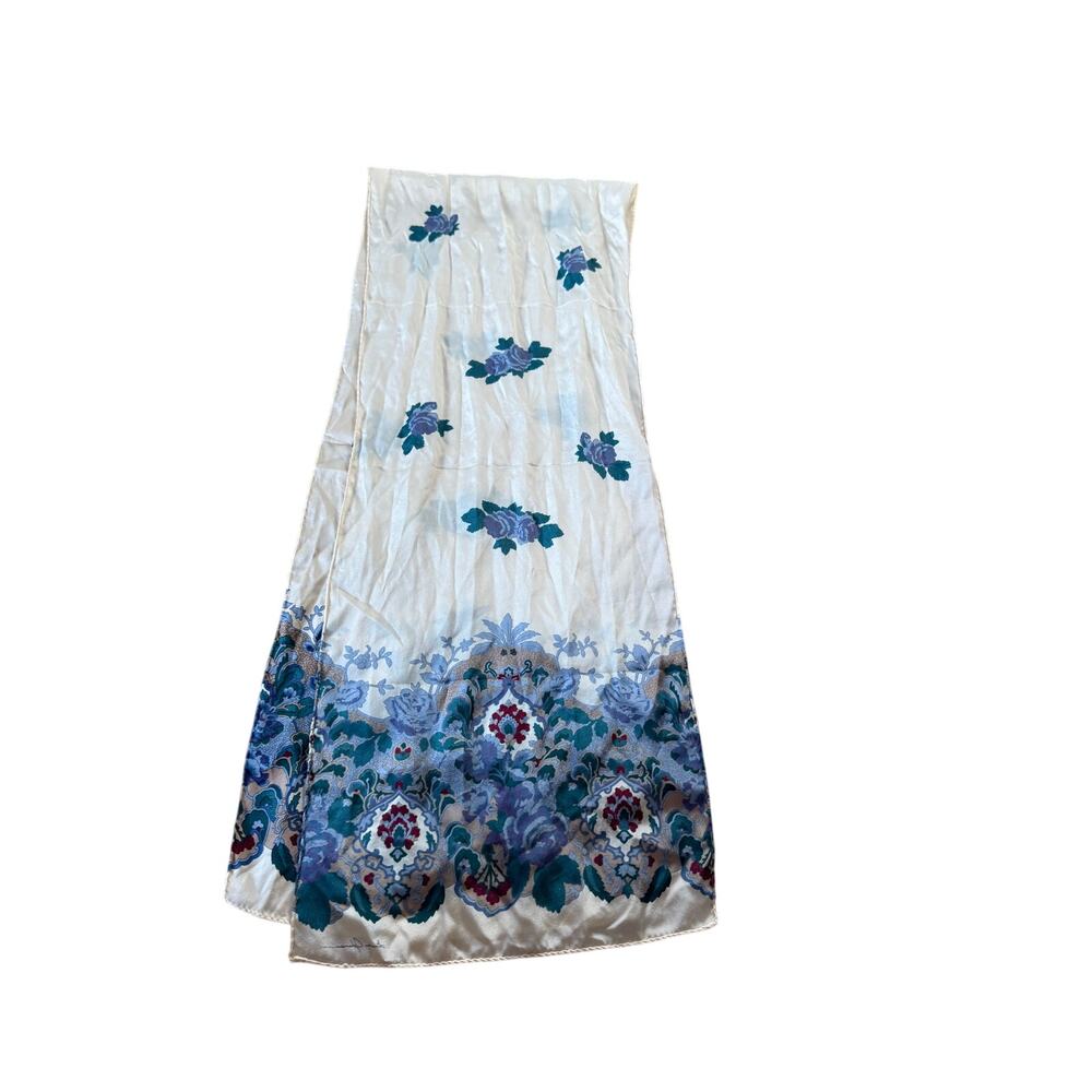 Ginnie Johansen blue floral silky scarf‎